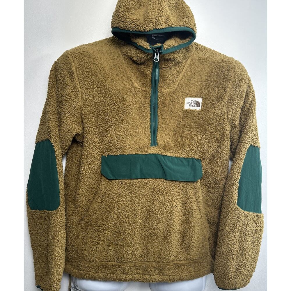 The North Face Men Sweatshirt Small Brown Green Campshire Sherpa Hoodie 1/2 Zip